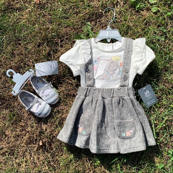 Disney Other - Disney Dumbo Pinafore Baby Girls Set & Shoes NWT